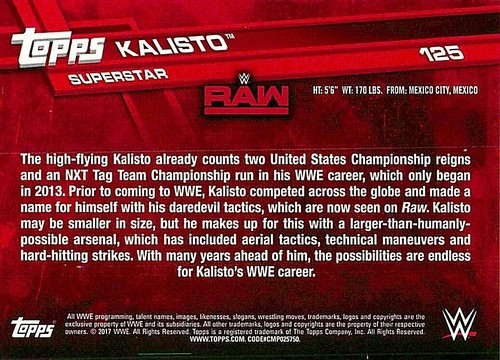 2017 Topps WWE Then Now Forever #125 Kalisto - Picture 2 of 2