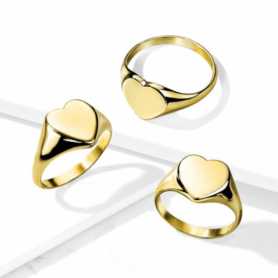 Gold Flat Heart Top Over Ring Stainless Steel Gold PVD Plated Heart Ring - Main Image