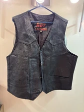 Vtg Hot Leathers V-Neck Biker Vest Size 4XL Black Leather FREE SHIPPING
