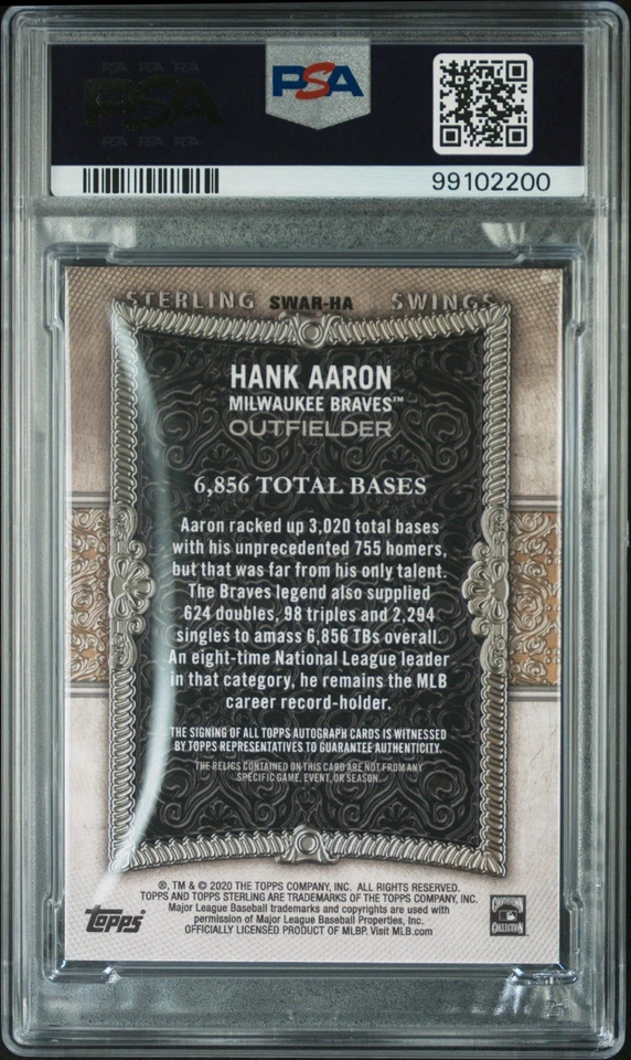 Hank Aaron /5 On Card Auto Game Used Relic 2020 Topps Sterling MINT PSA 9 POP 1 - Image 2 of 3