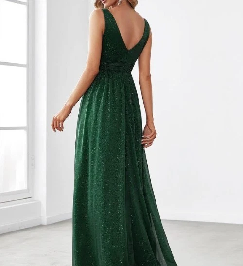 КОГДА-ЛИБО КРАСИВЫЙ ИЗУМРУД ЗЕЛЕНЫЙ МАКСИ ВЫПУСКНОГО ВЕЧЕРА РОЖДЕСТВЕНСКОЕ ПЛАТЬЕ РАЗМЕР 8 - 10 - Изображение 4 из 4