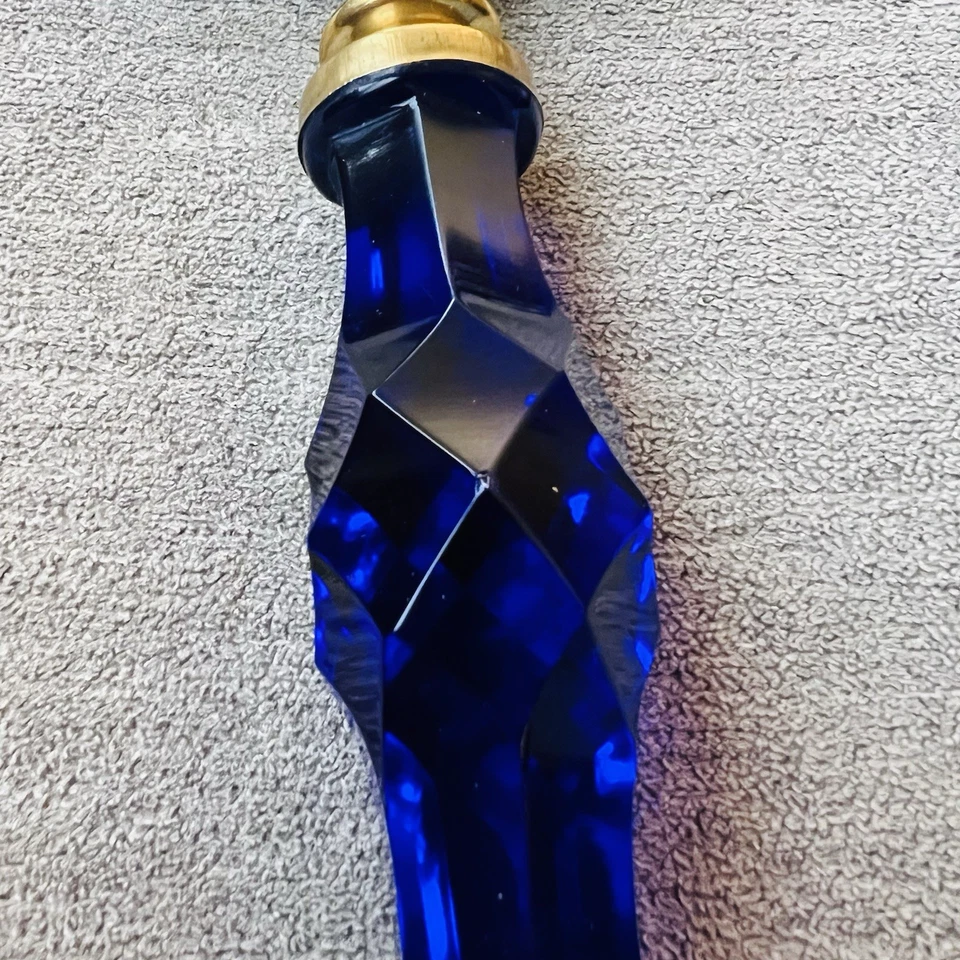 "Lupa vintage de vidrio cortado azul cobalto mango de latón lente de 9,5"" | 4,5""" Foto 4 de 4