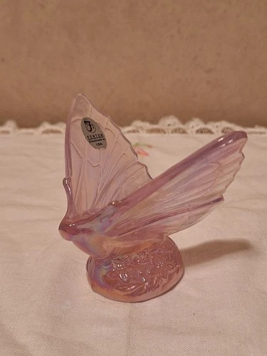 Vintage Fenton Butterfly Figurine Pink Iridescent Glass Original Fenton Sticker