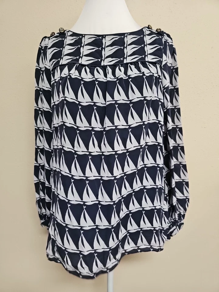 Blusa feminina MILLY OF NEW YORK manga longa gola redonda estampa barco. Tamanho 12 - Imagem 4 de 4