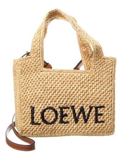 Loewe Font Mini Raffia Tote Women's Beige