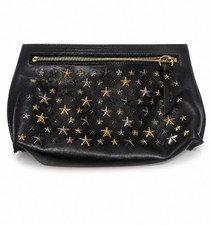 Jimmy Choo Star Studded Leather Clutch Bag Black Gold Silver Authentic