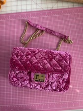 Pink Velvet Quilted Crossbody Purse With Gold Chain Strap Cute