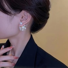 Women Ball Earrings Flower Earrings Decor Faux Pearl Earrings Crystal Rhinestone