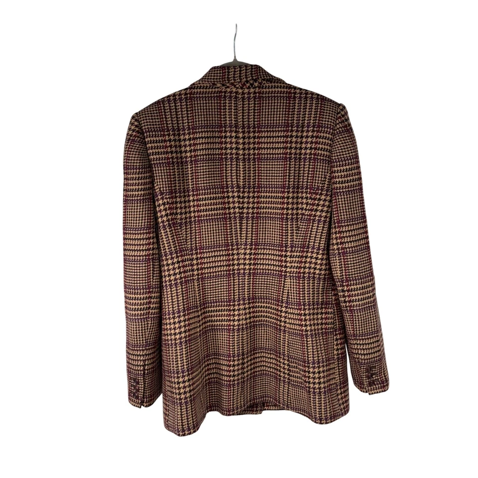 Chaqueta Blazer Oscar de la Renta Pata de Gallo Mezcla Lana Borgoña Beige Talla 8 Mujer Foto 2 de 4