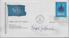 Ralph J Bunche signed FDC Official United Nations headquarters Cachet 1968 w/COA