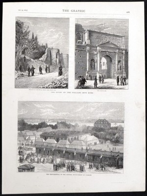 EINZUG DER ITALIENER NACH ROM * ZELT-KRANKENHAUS 1870 VIKTORIANISCHE STICHE