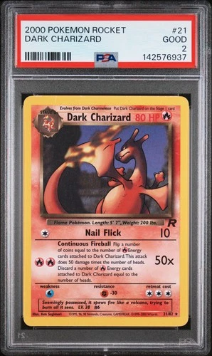 2000 POKEMON ROCKET #21 DARK CHARIZARD PSA 2