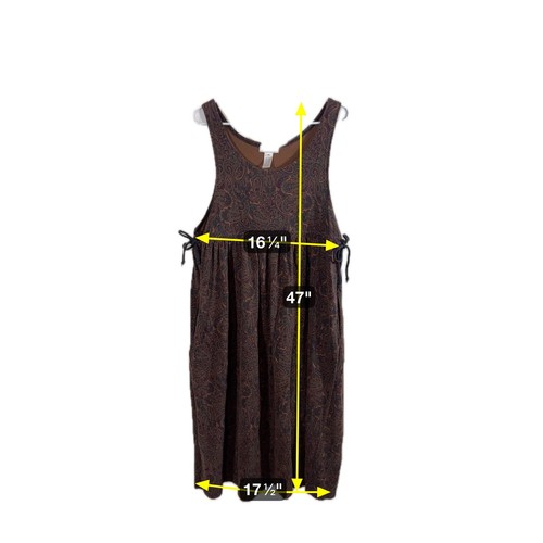 Vintage 90s Brown Cotton Paisley Sleeveless Jumper Midi Dress Jones New York - Picture 3 of 6