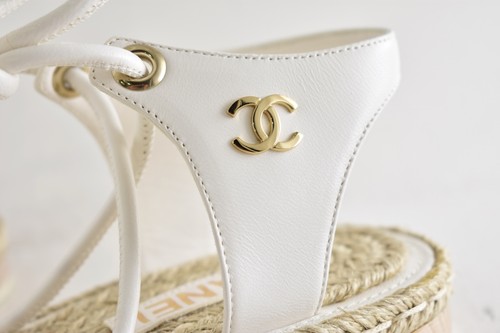 Chanel 20S White Lambskin CC Logo Mules Lace Up Tie Sandal Espadrille Flat 36 - Picture 18 of 21