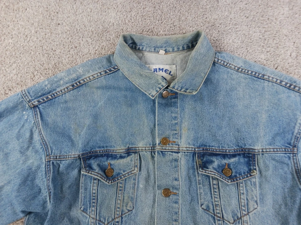 Chaqueta Clásica Vintage Camel Denim Bordada XL Motocicleta Algodón Botón Foto 3 de 4