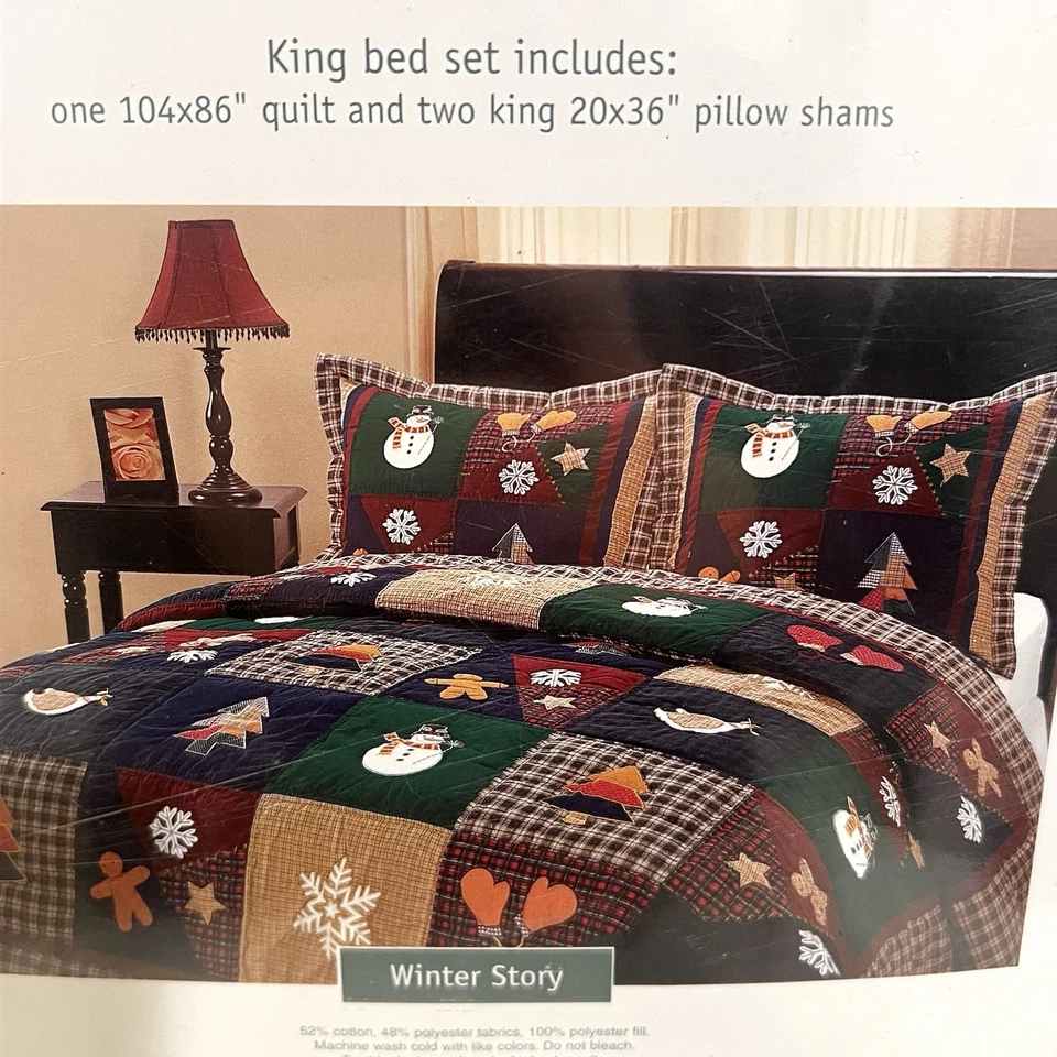 NEW Home Classics King Size WINTER STORY Quilt & Shams Christmas Snowman Holiday - Image 3 of 4