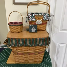 Longaberger 1995 Hostess Evergreen basket Combo Cranberry and Holiday Helper