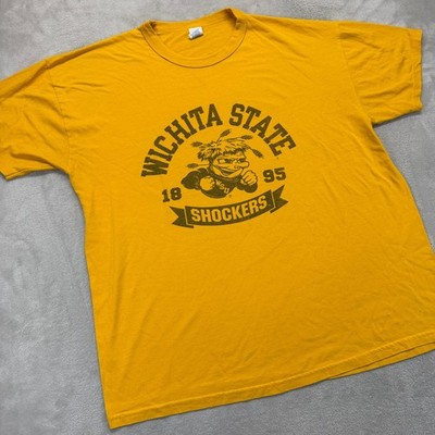 Vintage Wichita State Shockers Men XL Yellow T-Shirt Basketball College NCAA Y2K