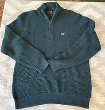 Vineyard Vines 1/4 Zip Cotton Whale Sweater Green Men’s M Chunky “Pebble” Style