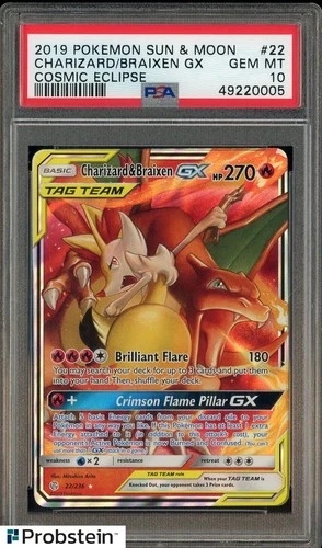 2019 Pokemon S&M Cosmic Eclipse #22 Charizard/Braixen GX PSA 10 GEM MINT