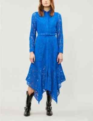 NWT GANNI Cotton Lace Maxi Shirt Dress Size 42 US 10/12 Lapis Blue #1E451 |  eBay