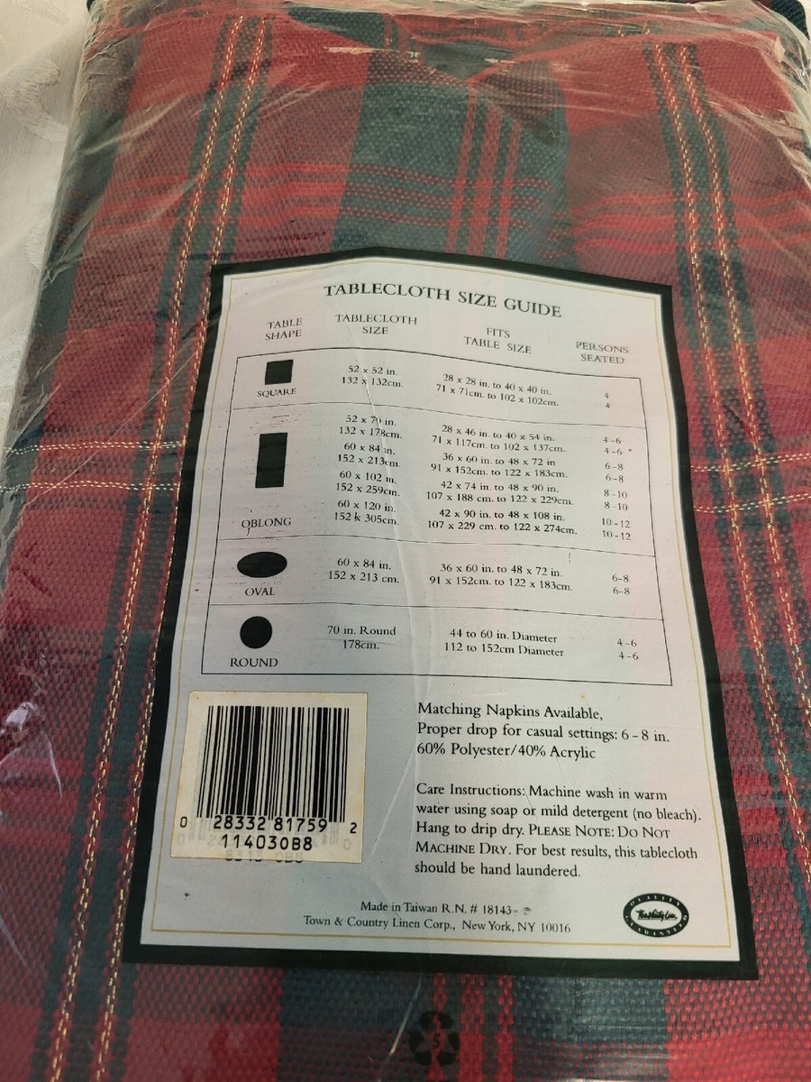 Vtg Town & Country Tartan Plaid Christmas tablecloth NEW