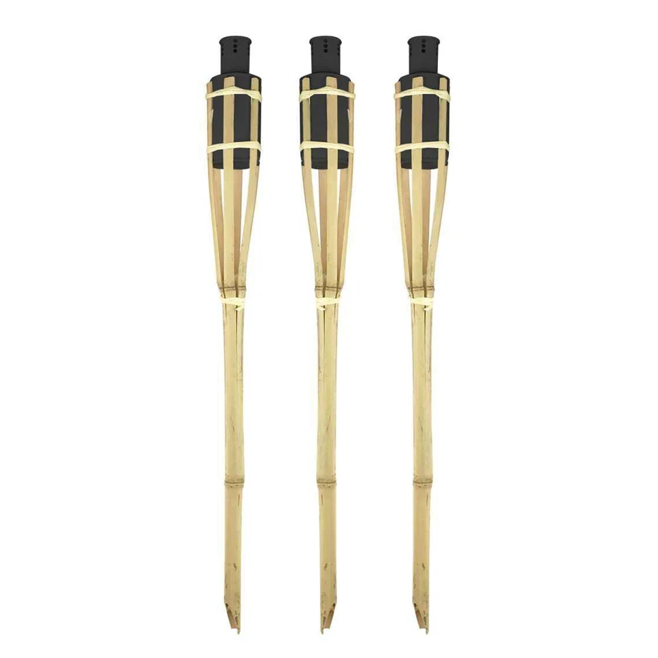 Bamboo Garden Torch Set 3PC Tiki Oil Paraffin Fire Torches Outdoor Lighting 60cm - Image 3 of 4