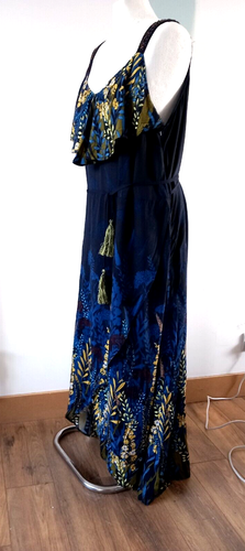 Marks Spencer PER UNA Blue Floral Sun Dress Ruffle Beaded Size 20 UK Summer