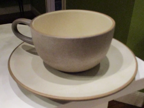 Edith Heath Ceramics COUPE Cocoa & Fawn Cup Saucer Set Brown Tan 2 1/4" tall NR