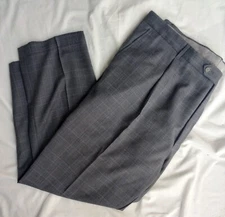 Hart Schaffner Marx 42x26 Gray Pleated Wool Dress Pants Grey/Blue Plaid Dillards
