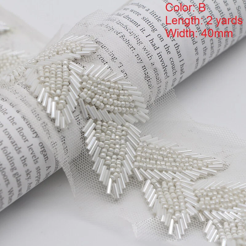 2 Yards Beaded Leaf Ribbon Lace Trim Edging Fringe Applique Sewing Wedding Craft - image 3 of 4
