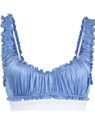 Alexander Wang Ruched Logo Waistline Silk Bra Crop top XS