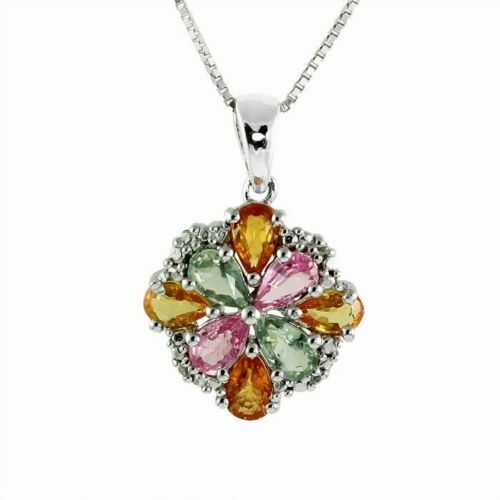 Natural Sapphire Multicolor Pendant sterling silver 18" Italian silver chain - Picture 4 of 4