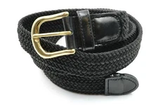 Men's Golf Elastic 1 1/4" Wide Premium Stretch Belt Gold Buckle & Leather Black