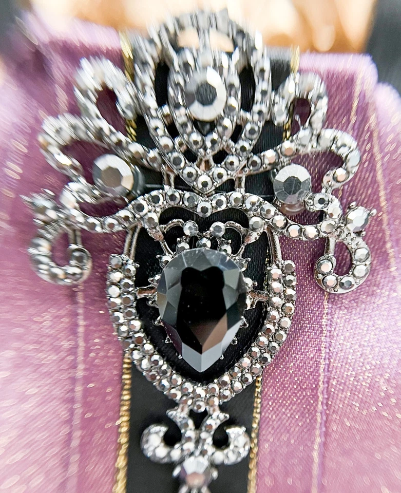 Gravata borboleta de cristal roxo, gravata infantil, broche de cristal preto, tamanho infantil, 2 em 1 - Imagem 3 de 4