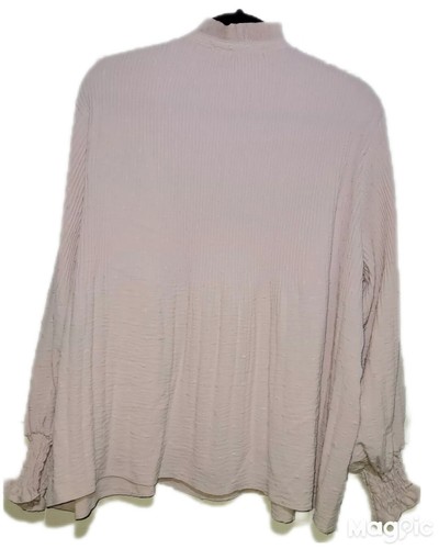 Cactus & Pearl Size Med Keyhole Pleated Pink Long Sleeve Elegant Dressy Blouse - Picture 3 of 11