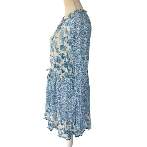 Abito contadino boho House of Harlow 1960 blu e bianco floreale manica lunga taglia XL - Foto 2 di 7