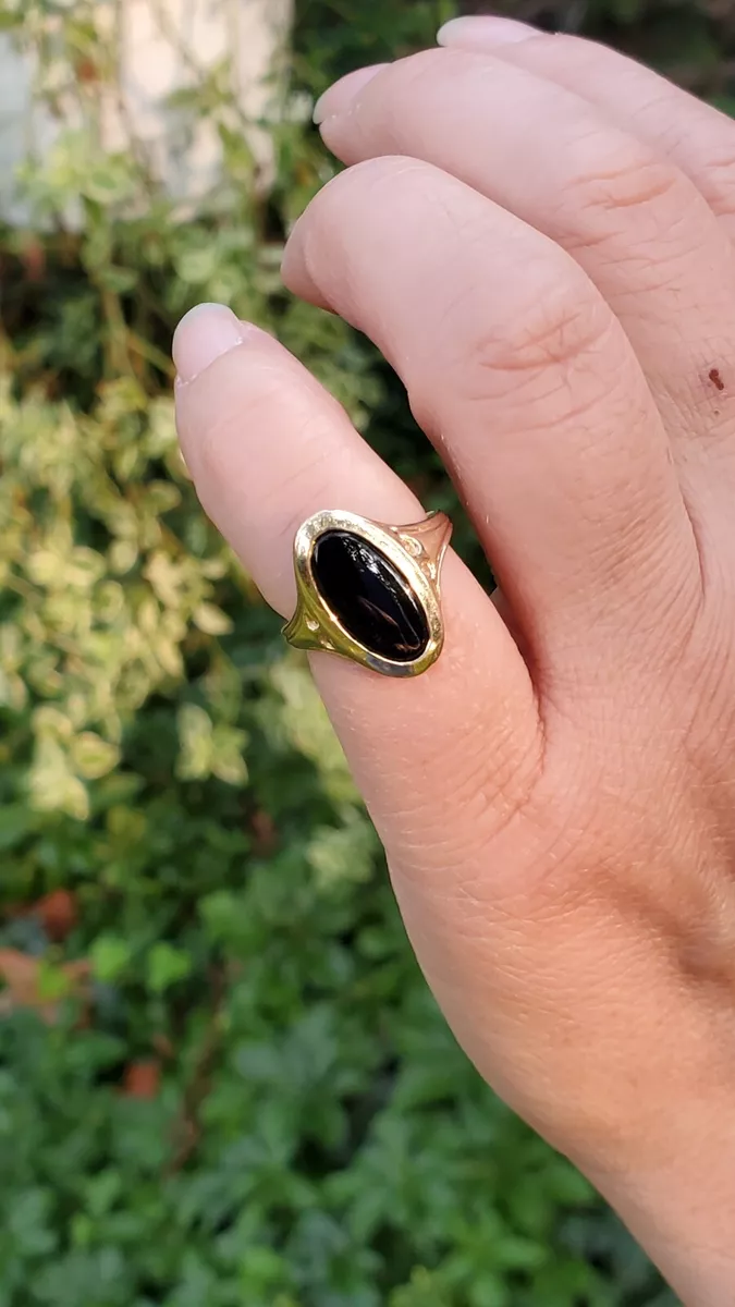 Vintage Black Onyx Intaglio Signet 14K Yellow Gold Unisex Ring eBay