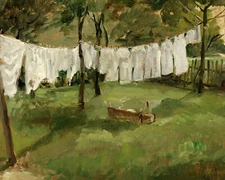 Vintage Laundry Line Painting Reproduction Giclee Print on Fine Art Paper