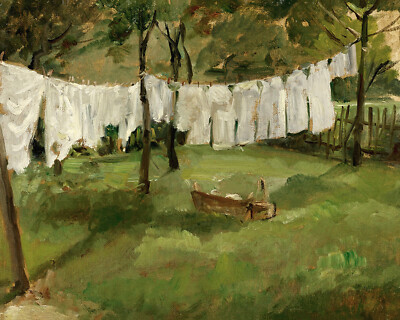 Vintage Laundry Line Painting Reproduction Giclee Print on Fine Art Paper
