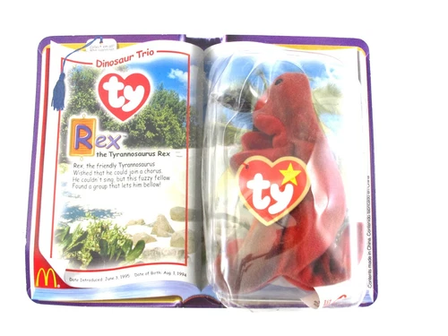 TY Beanie Baby McDonald’s Rex Dinosaur in Sealed Happy Meal Package Vintage 1995