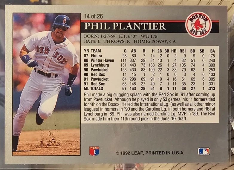 1992 Leaf Preview Phil Plantier #14 Boston Red Sox - Image 2 of 2