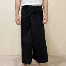 Black Thai Fisherman Pants Olive Long Leg Unisex Boho Yoga Pilates Massage Spa