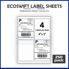 (1000) 4 x 5 EcoSwift Laser/Ink Address Shipping Adhesive Labels 4 per sheet