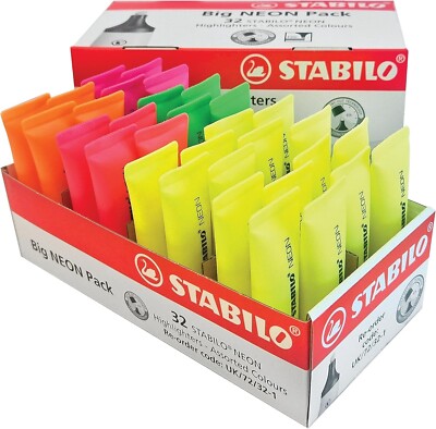  ️ STABILO NEON Textmarker   32er Pack   5 Farben | Anti-Dry-Out | Nur 25   |