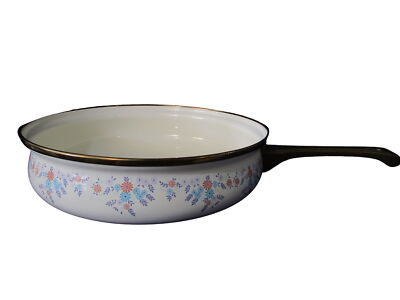 Fissler Asta Saute Pan Chicken Fryer Brass Handle Pink Blue Floral Enamel GUC
