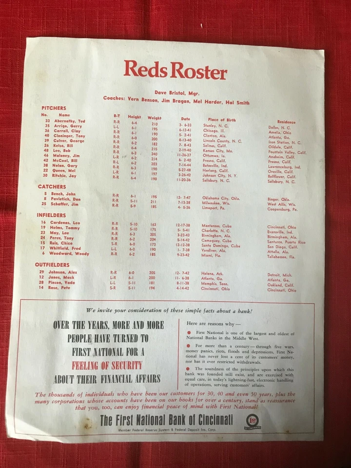 1968 CINCINNATI REDS Photo/Autograph folder ROSE - BENCH - PEREZ - LEE MAY - Image 2 of 4