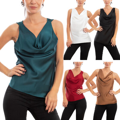 Damen Top Unterjacke Bluse Satin Elegant Ärmellos Basic TOOCOOL MS-1568