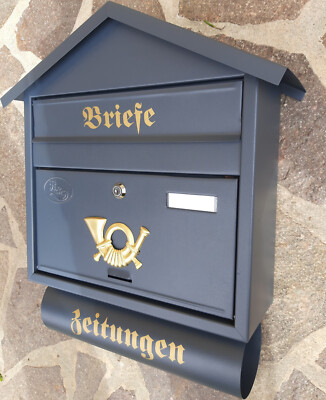 XXL Briefkasten/Postkasten Anthrazit/Grau RAL7016 Zeitungsfach Retro NostalgieT3