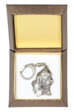 Basset Hound 3 - Silver-plated Keychain with a Dog, Box Art Dog